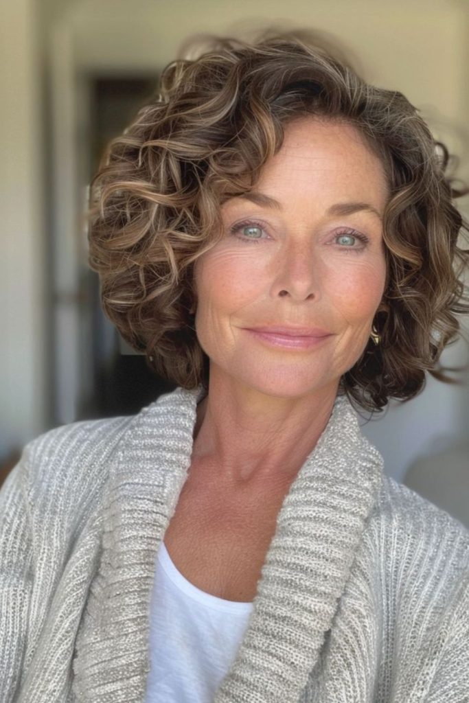 Spiral curly hairstyle with lively volume