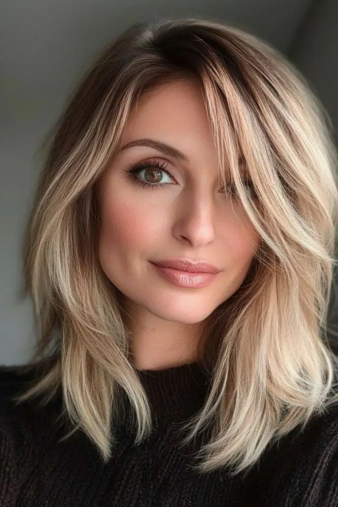 Streamlined side sweep shoulder length style