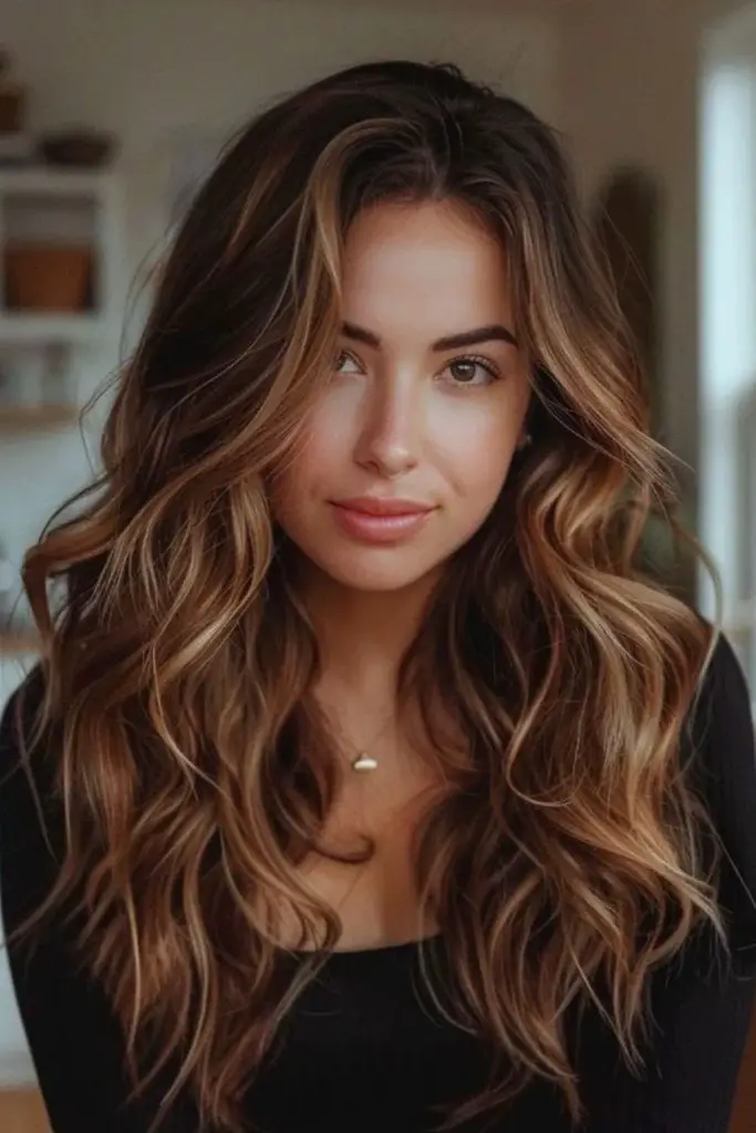 Wavy brunette with sunset caramel glow