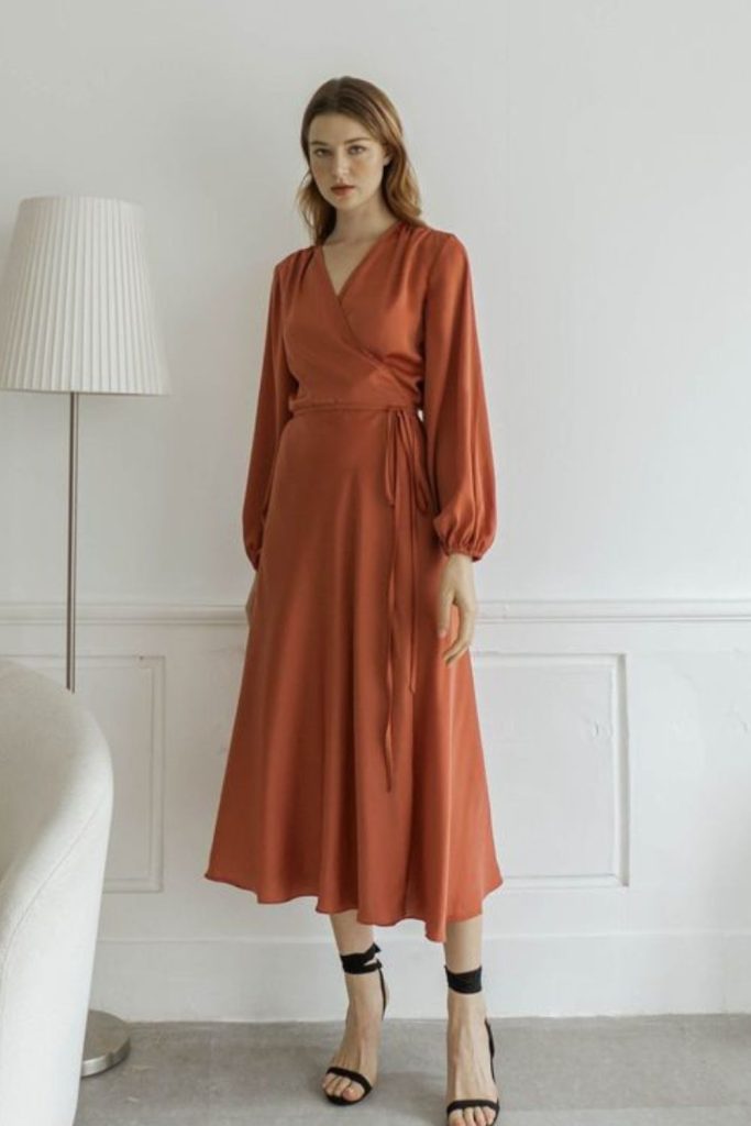 Terracotta maxi dress and block heels