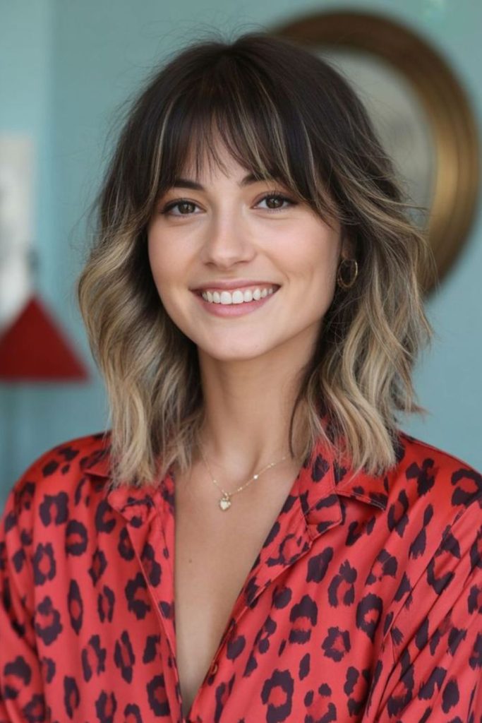 Textured lob cut with split bangs