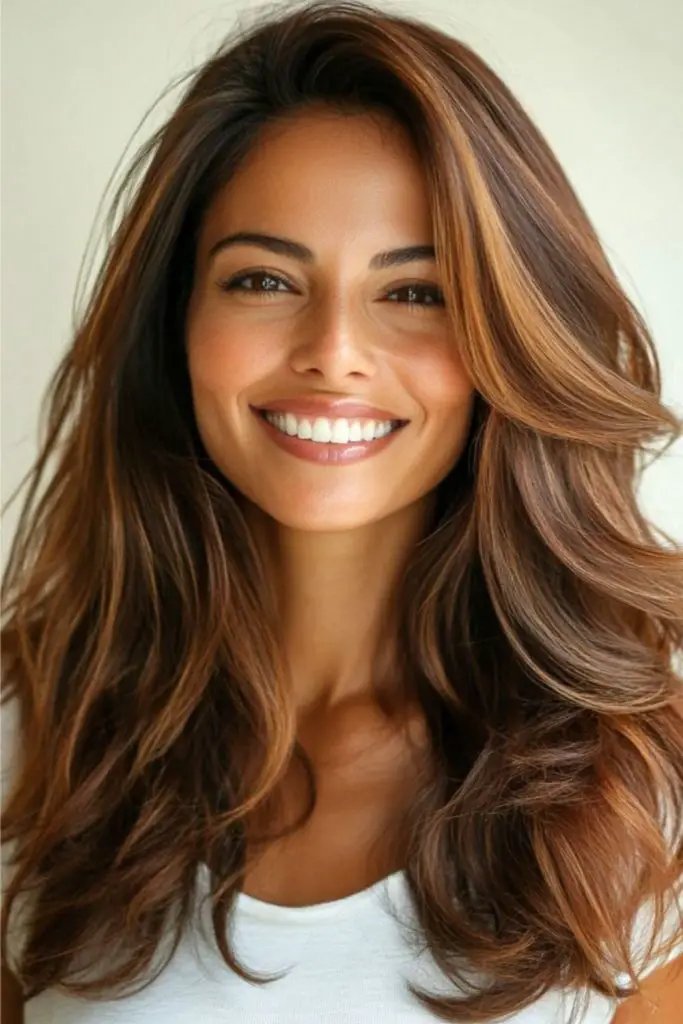 Amber flicker balayage on chocolate waves