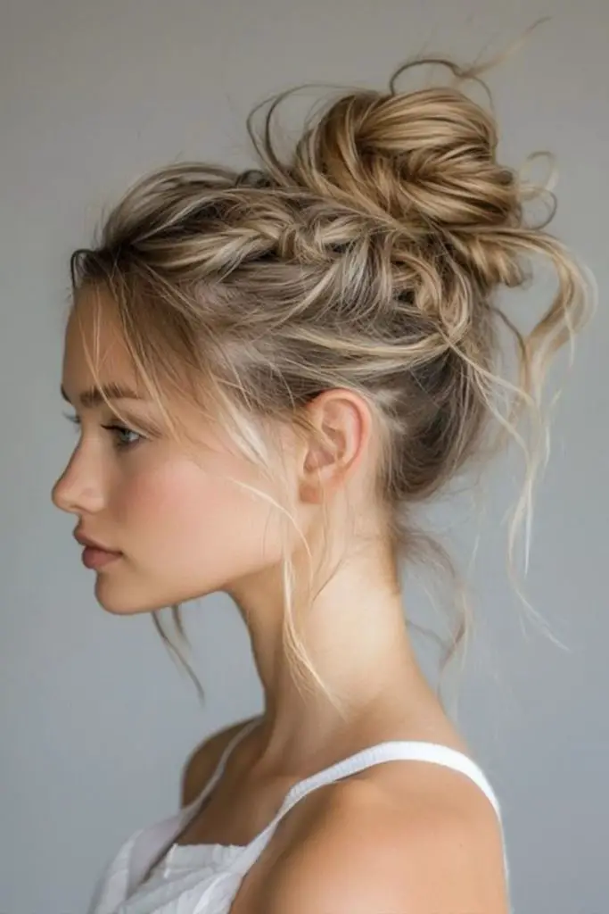Fast high bun for college.