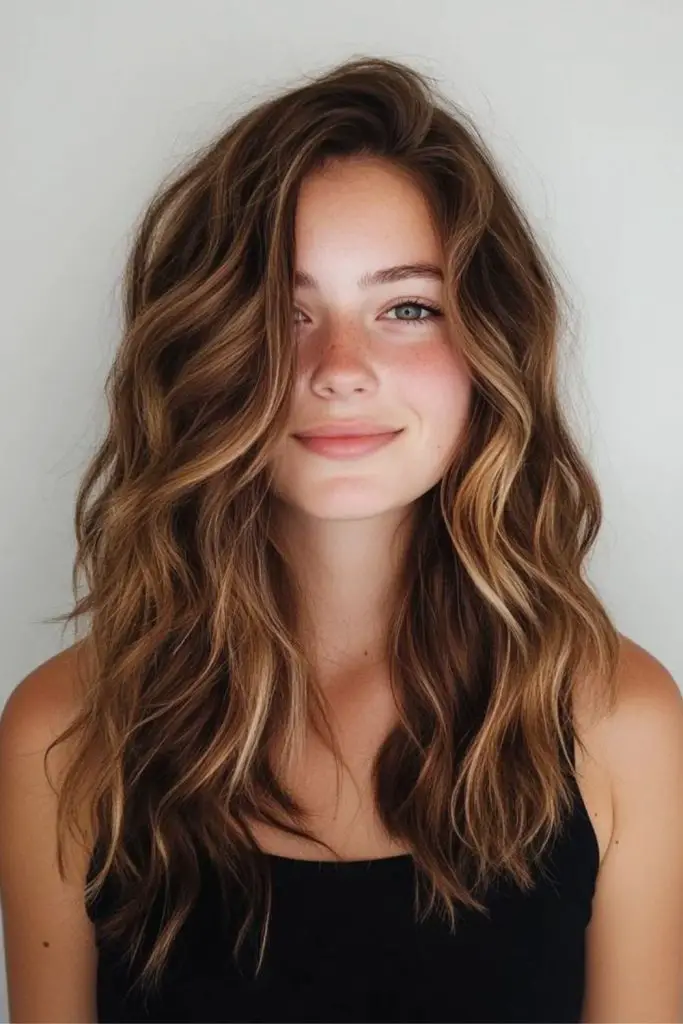 Layered tousled hair with volume.