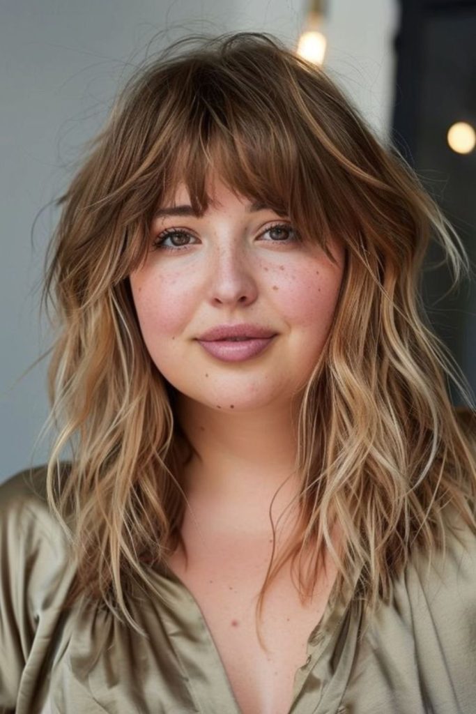 Tousled medium shag cut for women