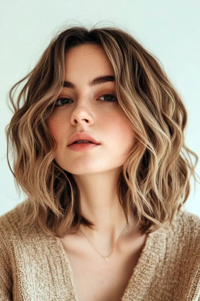 Tousled midi bob with beach waves
