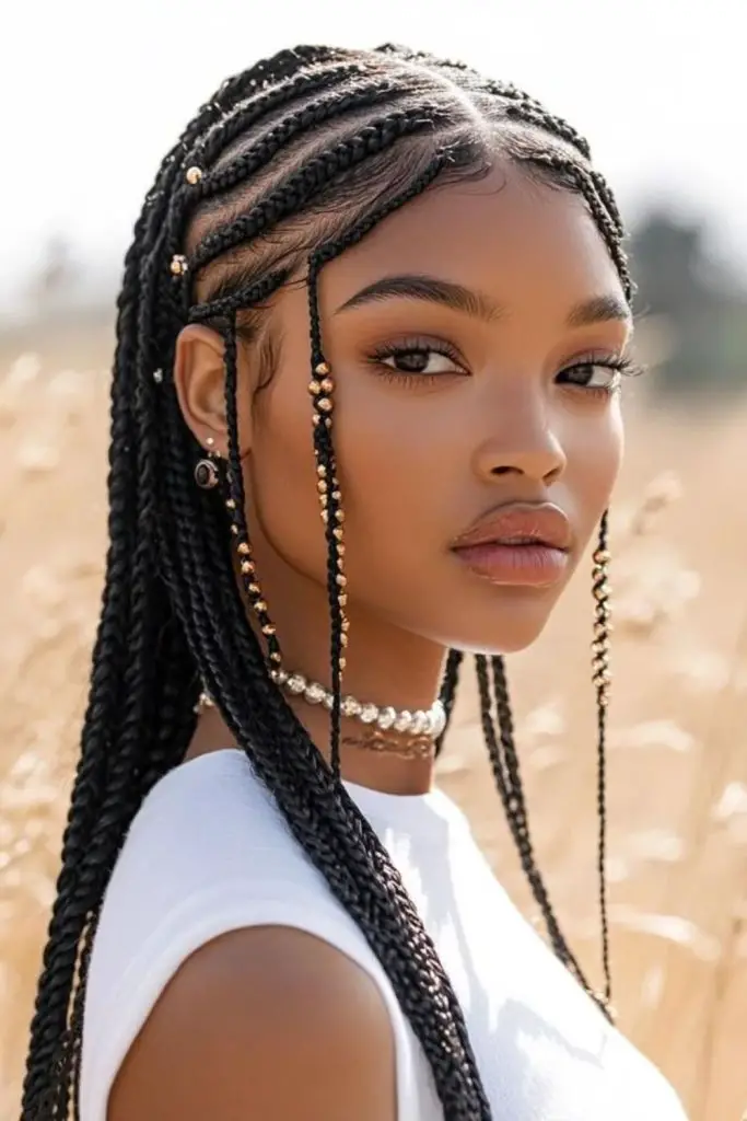 Tribal patterned braids with geometric swirls