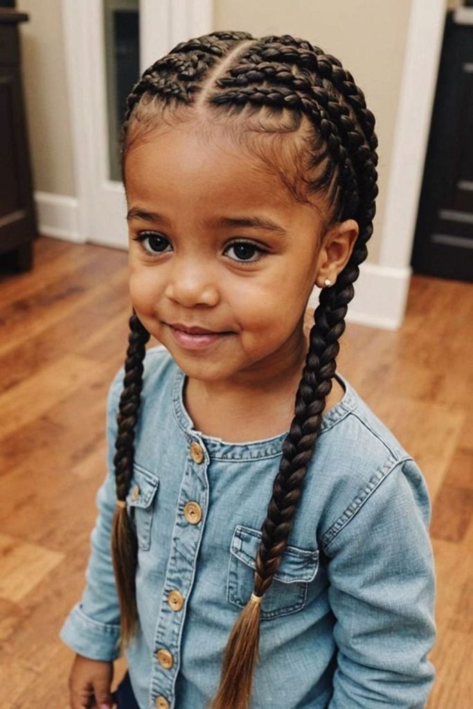 Triple crown braids creating regal rows.