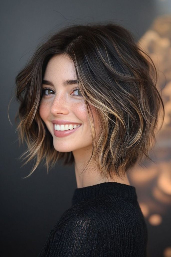 Twilight bronze balayage short haircut