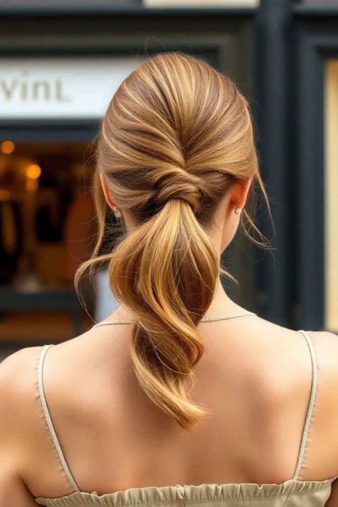 Twisted low pony with smooth finish
