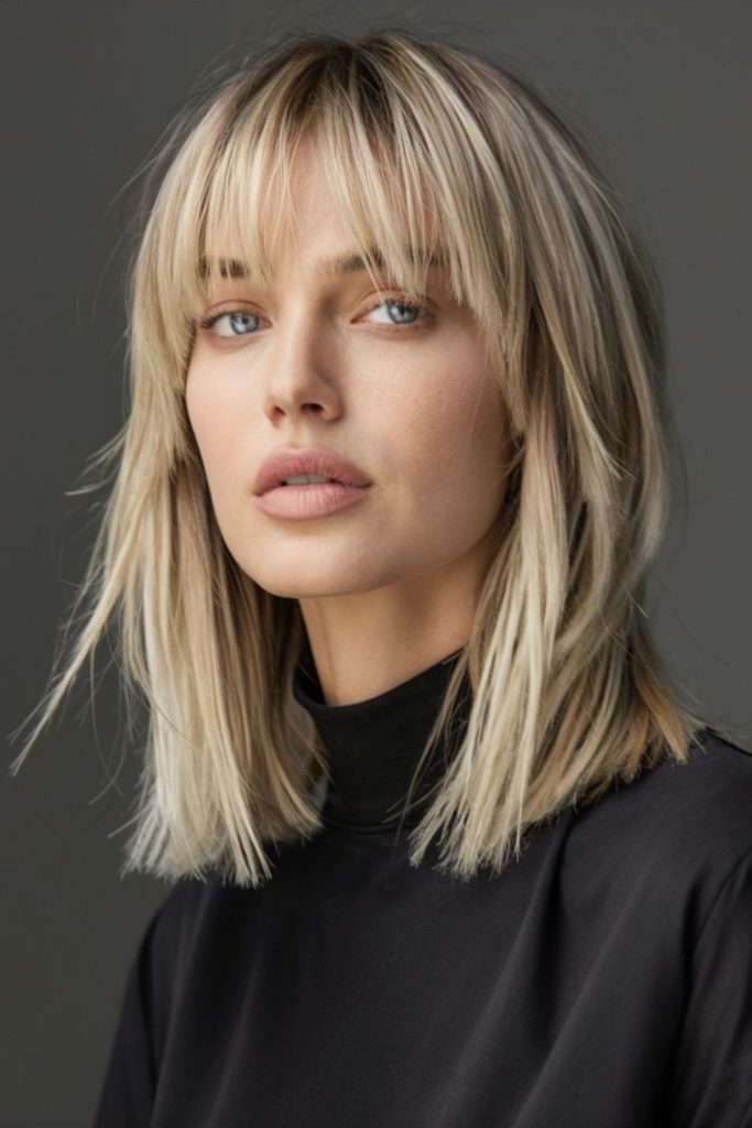 Undone lob with see-through bangs