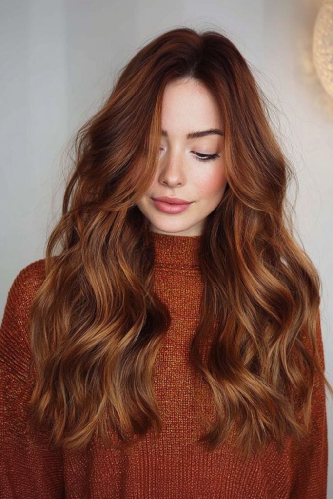 Velvet auburn waves with seasonal glow