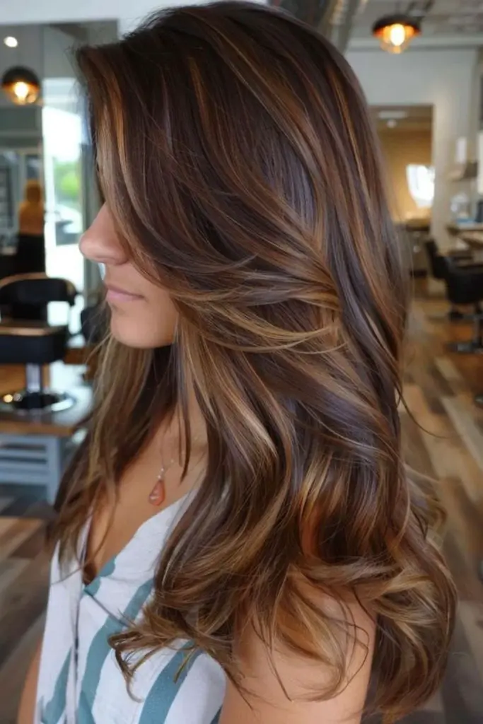 Velvet caramel radiance on dark locks
