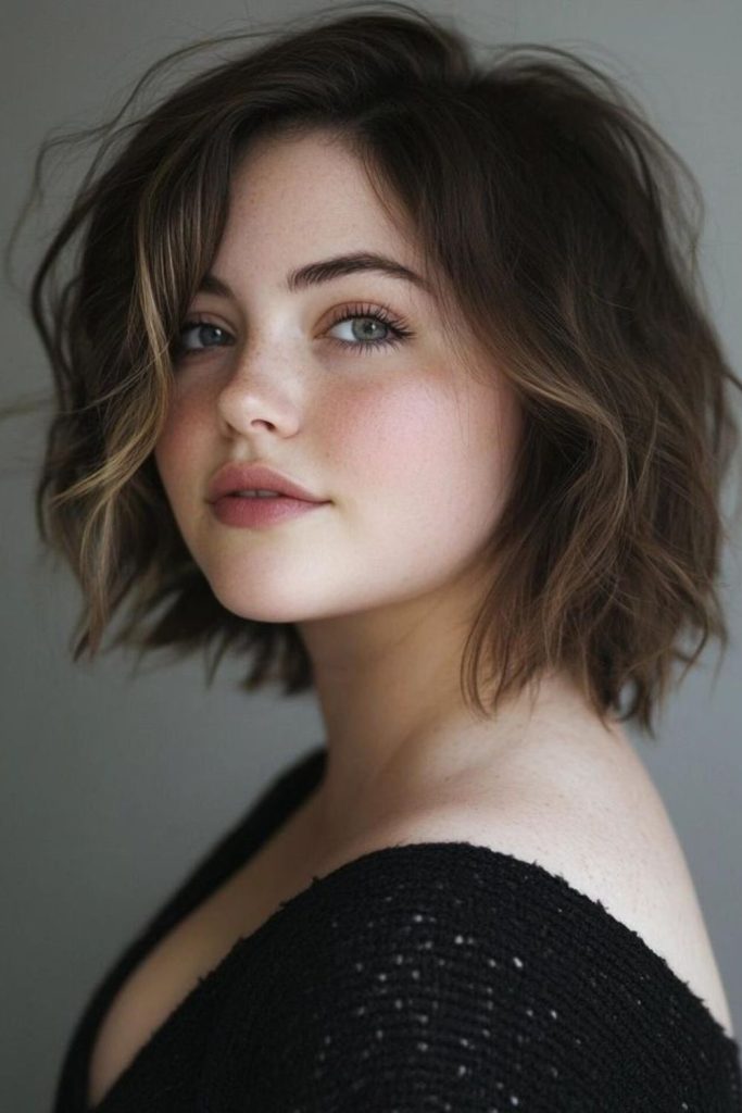 Voluminous crown layers haircut round face