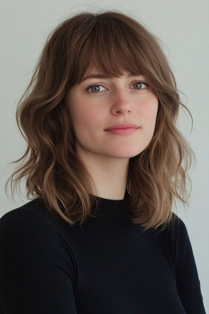 Wavy lob style with baby bangs