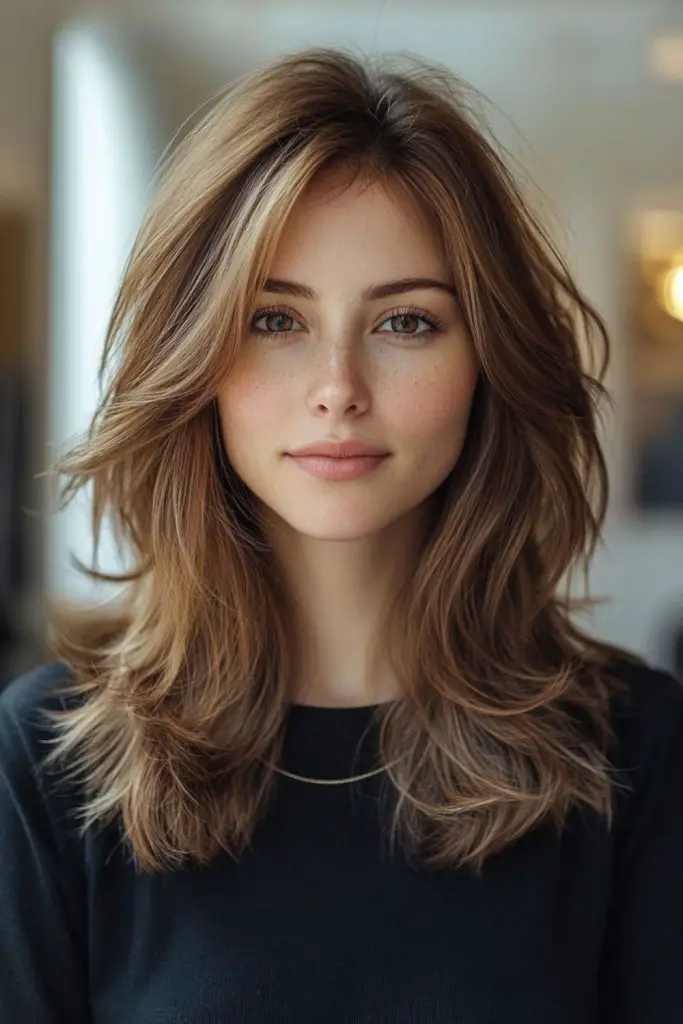 Feather layers midlength haircut fine hair