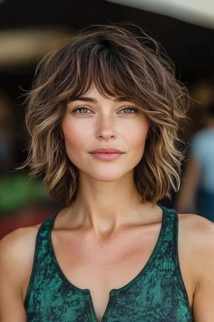 Whispery edge messy bob look