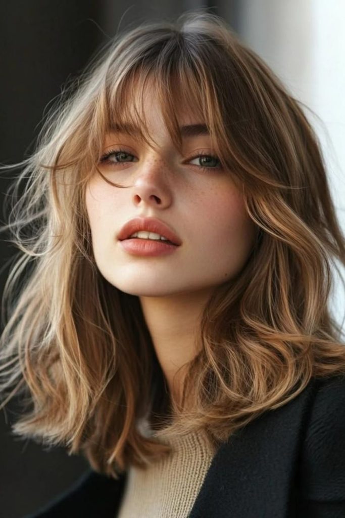 Windswept lob with textured fringe