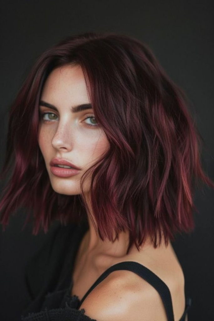 Wine brunette balayage for short waves