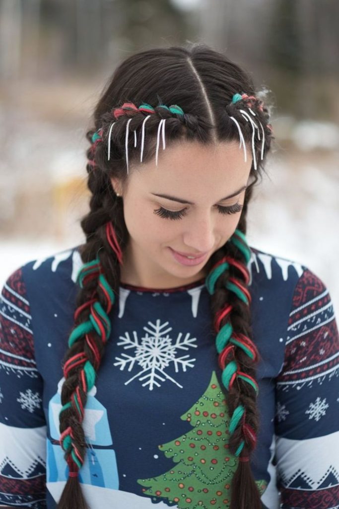 Ribbon interlaced festive winter braid