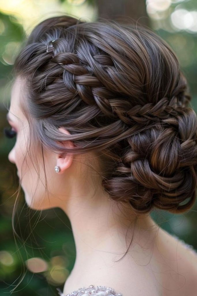 Rose-shaped bun braided winter flower