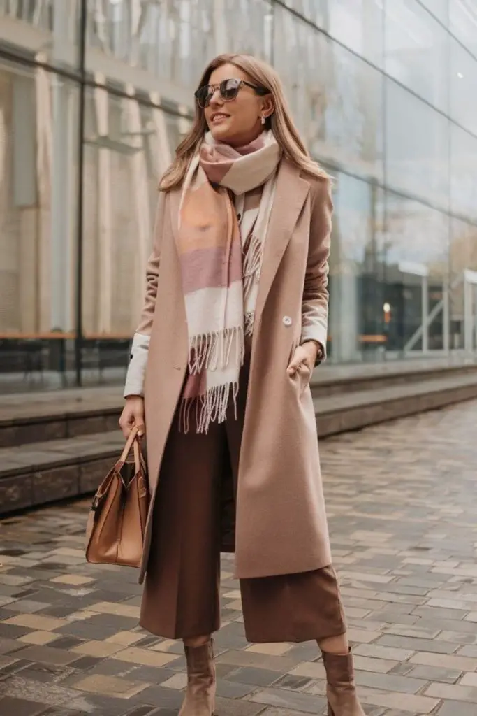 Silk blouse with wool winter coat