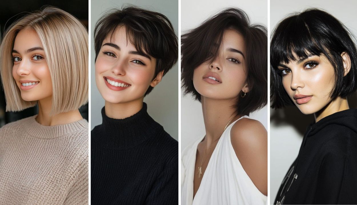 Trendy short straight hairstyle for college students with a neat cut