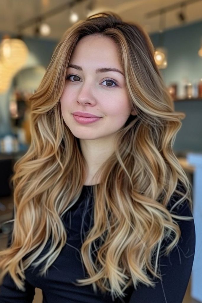Almond blonde highlights with brown layers