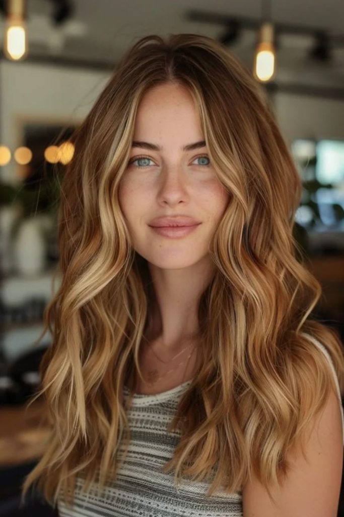 Amber blonde tones with brown shadows
