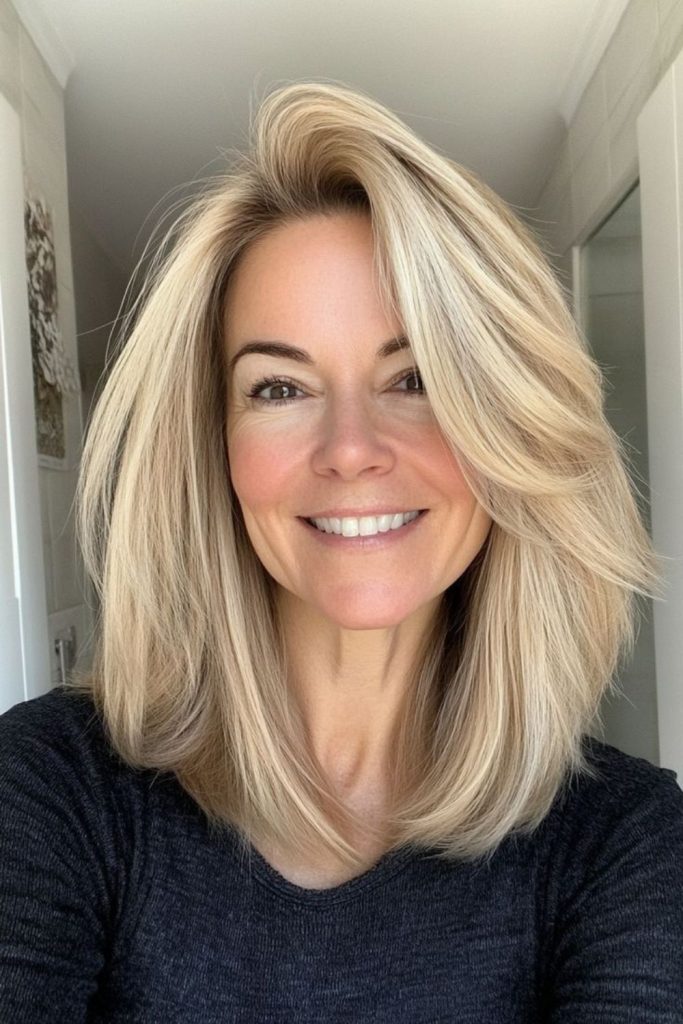 Angled layered lob modern medium cut