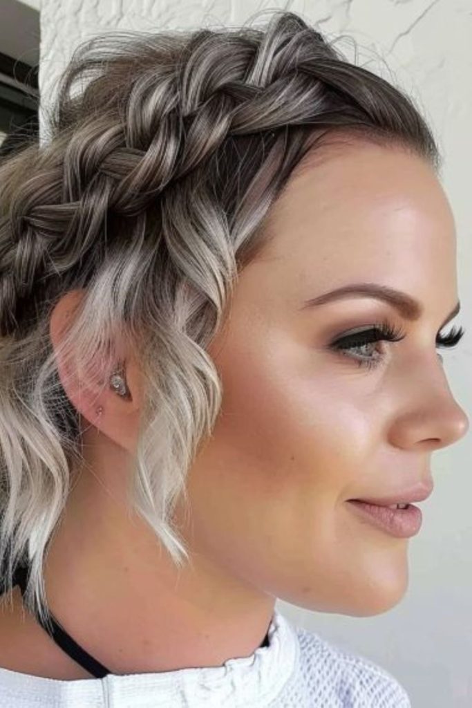 Arctic crown braid with frosty allure.