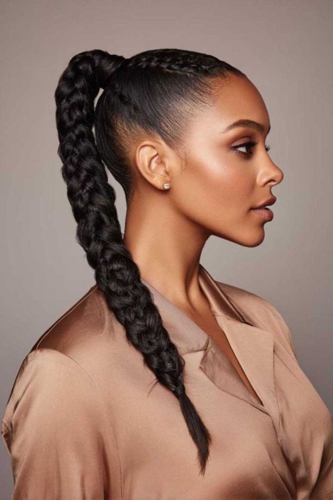 High pony braid winter cascade