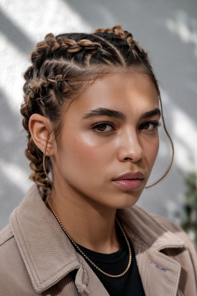 Twisted arctic braid with sleek texture.