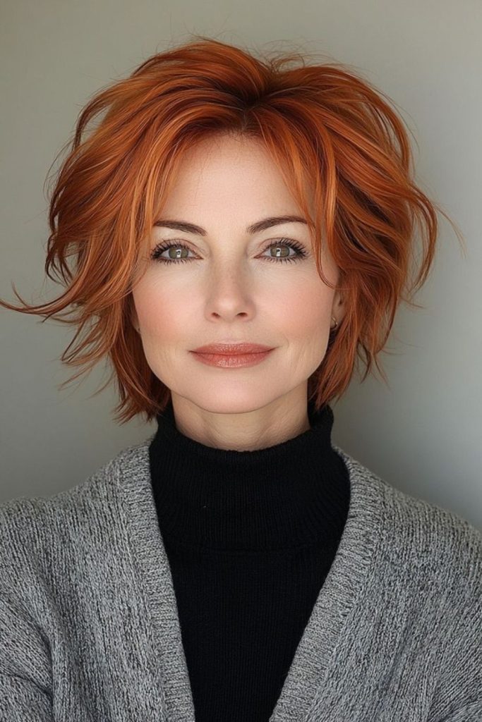 Feathered auburn haircut with light layers.