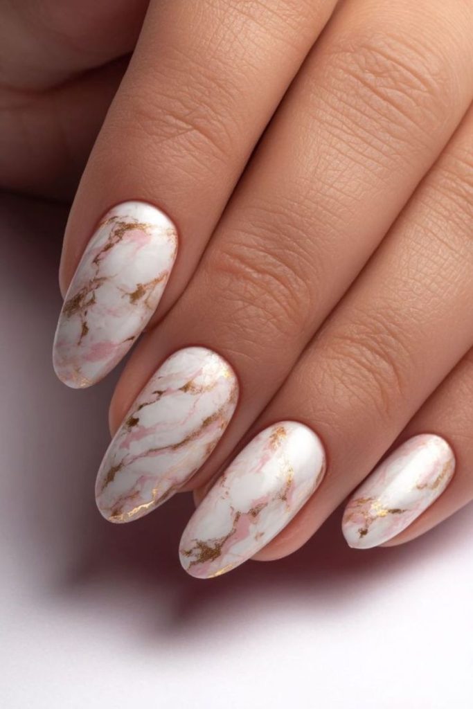 White marble birch frost nail idea.