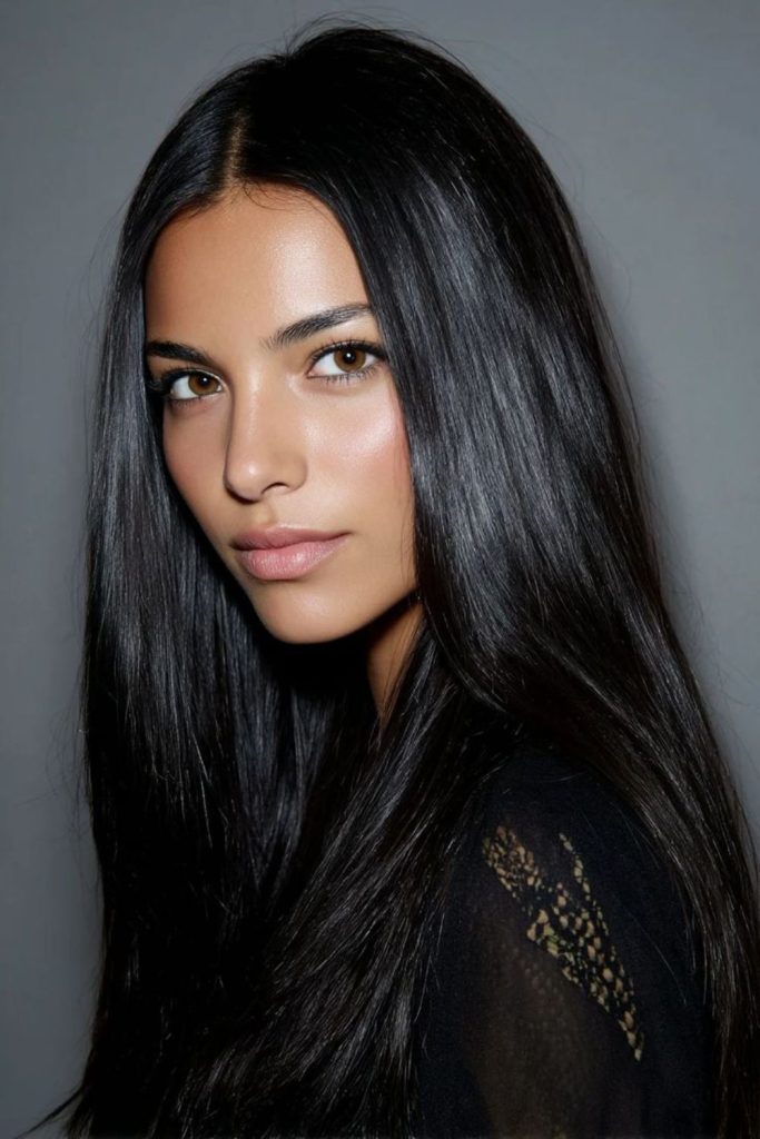 Velvet-dark smooth black hair.