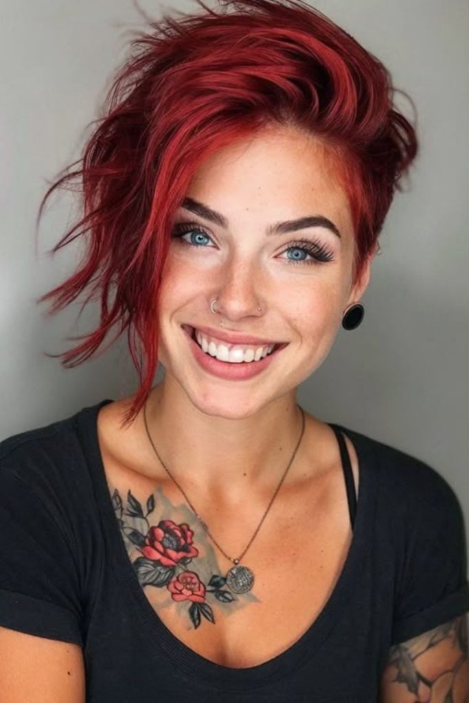 Half-shaved red Viking braid style