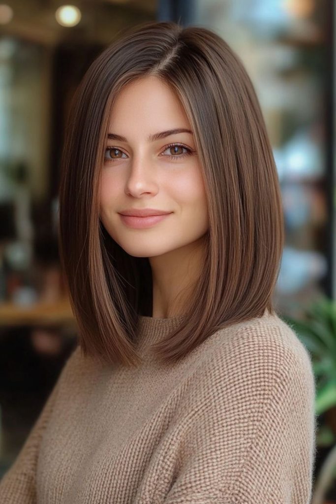 Blunt-cut sleek straight precision look.