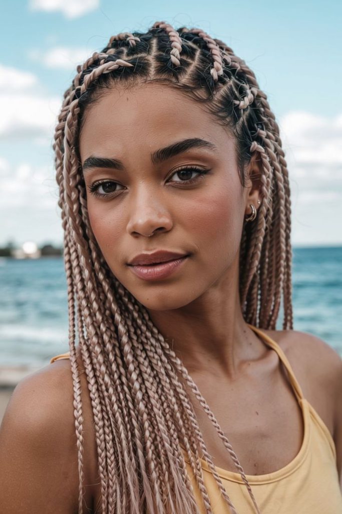 Soft blush toned braided strands.