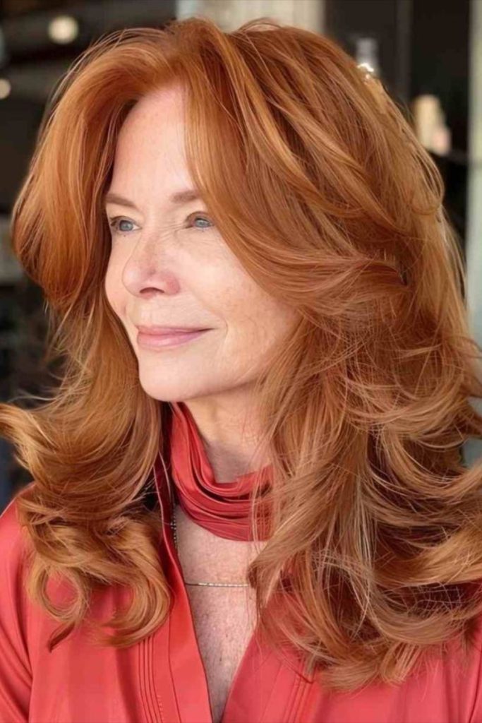 Auburn side-swept hair with waves