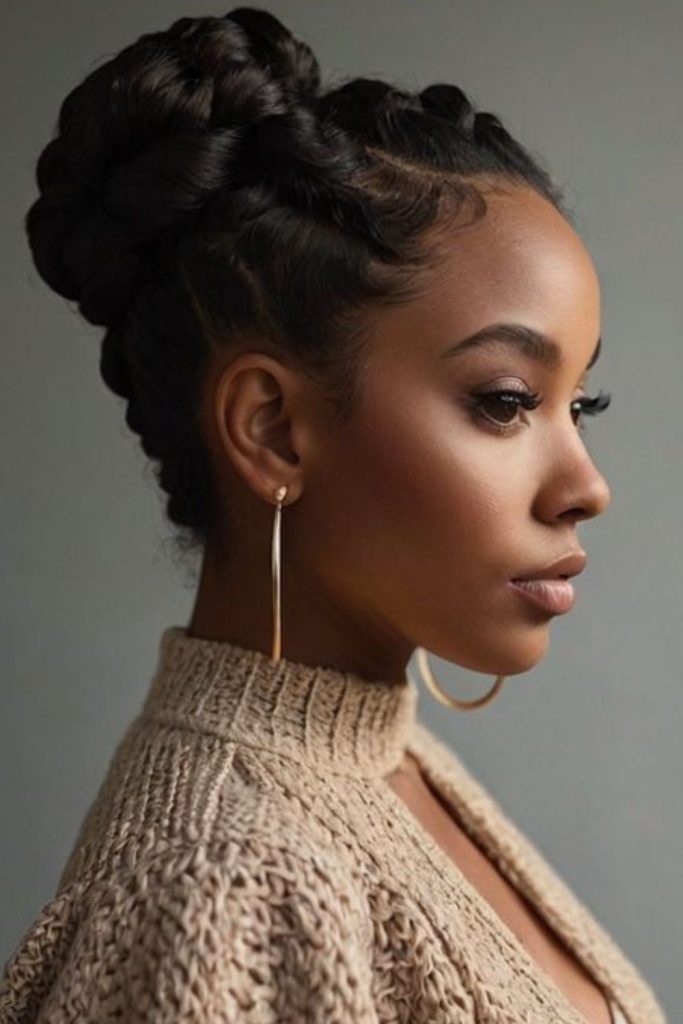 Pinecone bun with braid accents