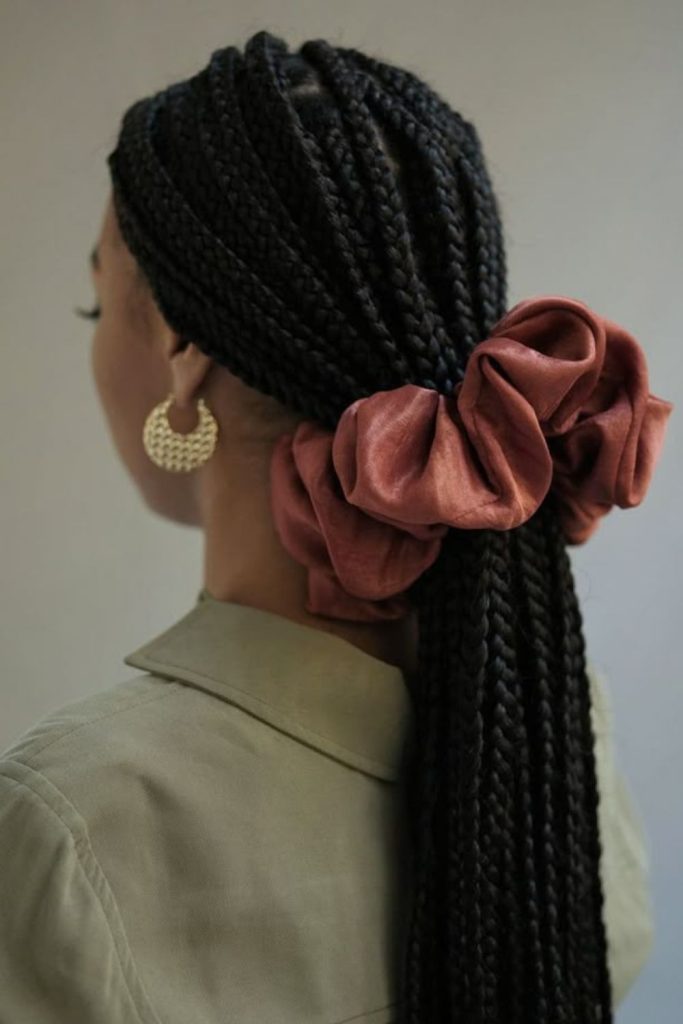Velvet scrunchie braided pony style