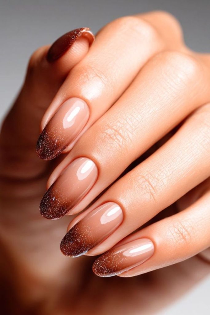 Bronze shimmer subtle fade nails.