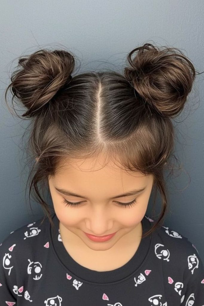 Cute twin bun hairstyle.