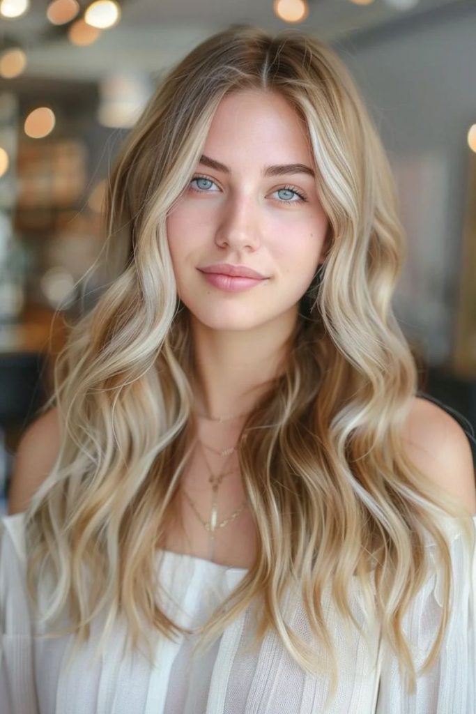 Buttered caramel blonde winter tones.
