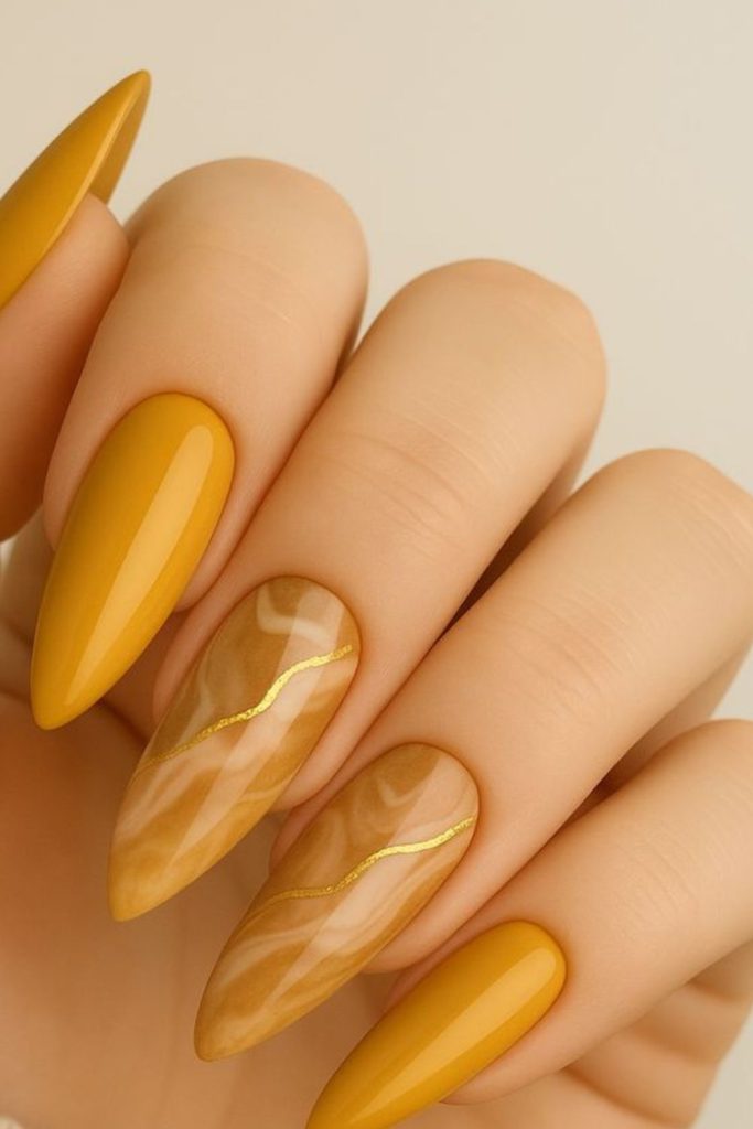 Butterscotch glow candy nail design
