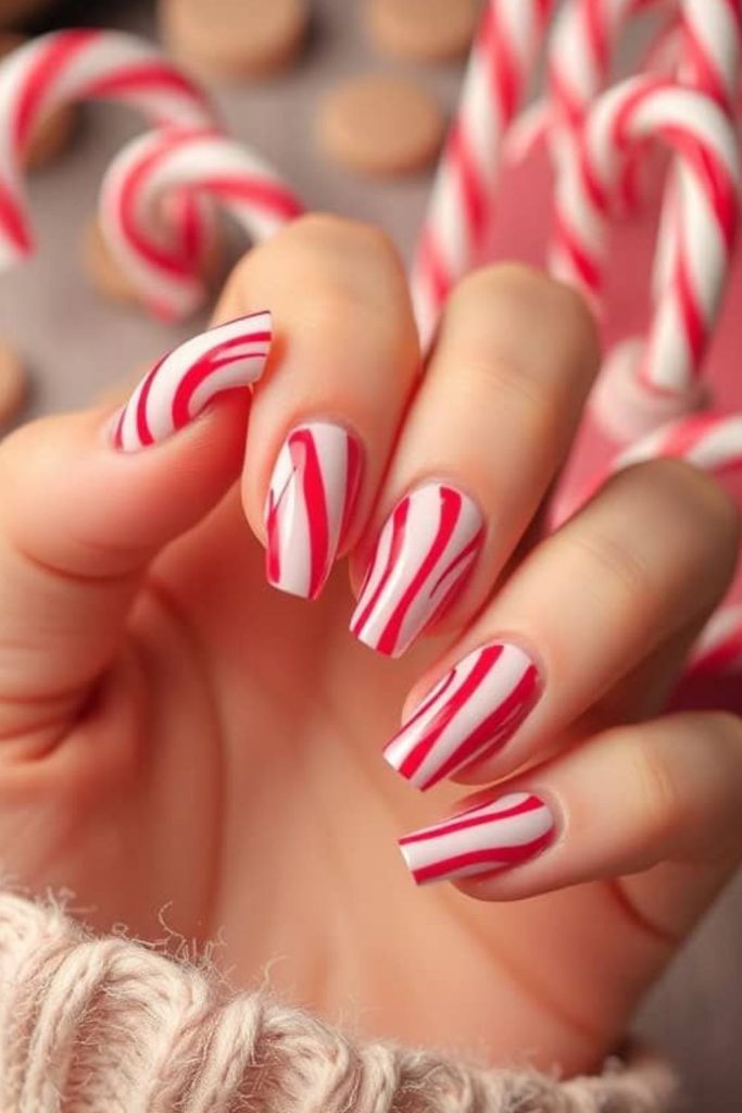 Red and white candy cane nails.