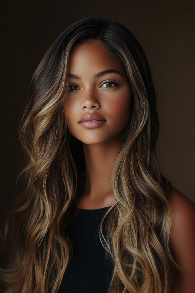 Caramel-blended smooth sleek strands.