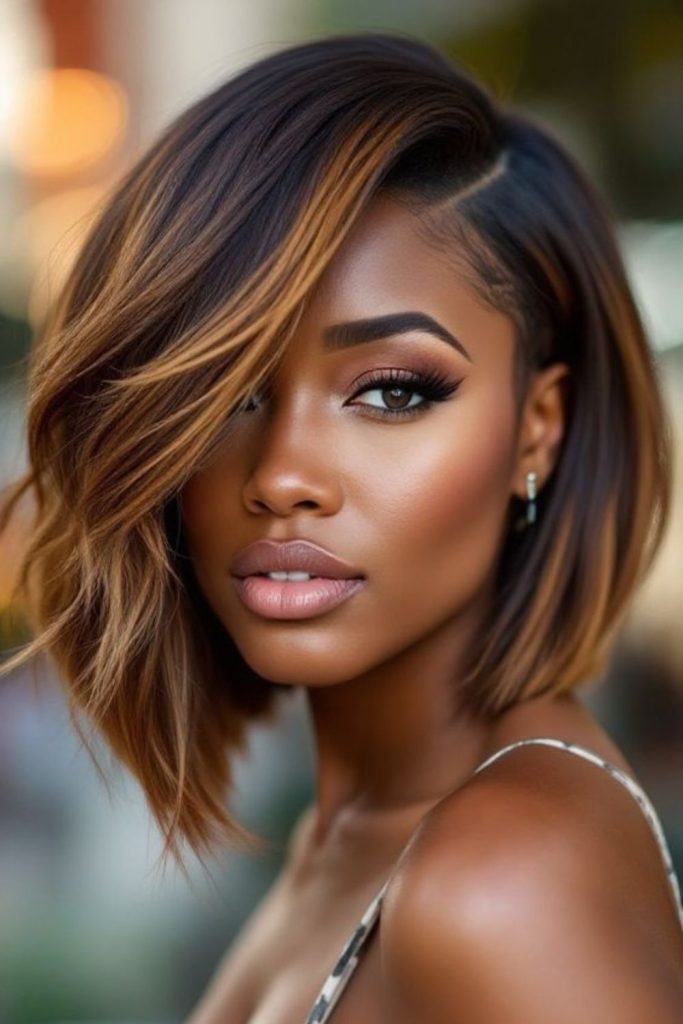 Caramel edge straight hairstyle with polish.