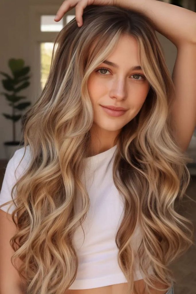 Champagne blonde mixed with caramel tones